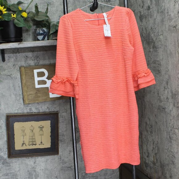 NWT Ny Collection Petite Textured Knit Dress with 3/4 Sleeves Coral Pink PM - Picture 5 of 8